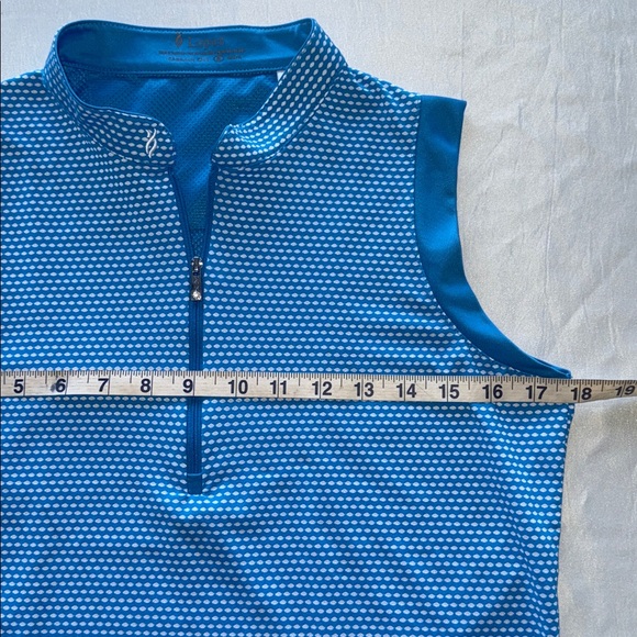 Lopez Delux Dri Blue Dots Sleeveless Golf Polo Top Rhinestone Zipper Pull Sz M - Picture 10 of 15